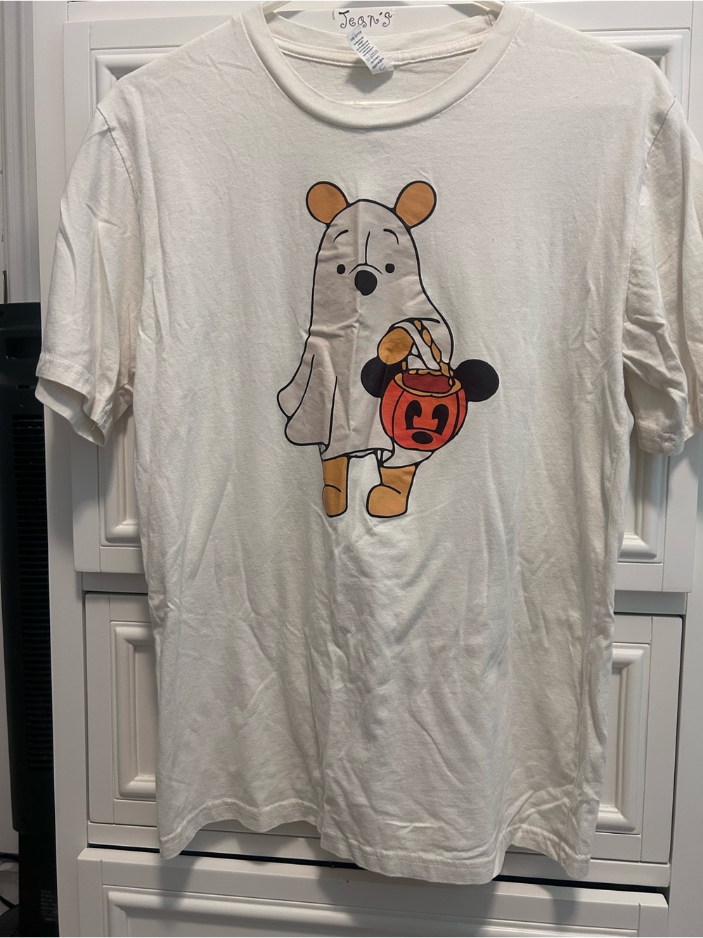 White Graphic Halloween Ghost Winnie-Themed T-Shirt